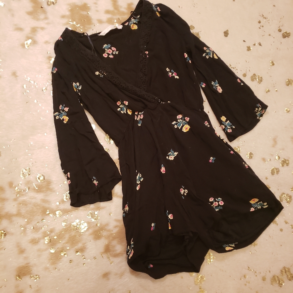 Zara XS Black Floral Romper